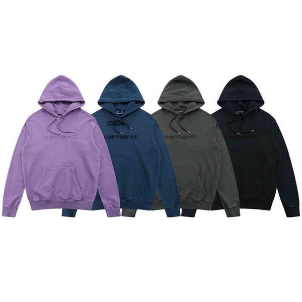 

correct carhart heavy industry wash classic embroidered letters men's and women's lovers' casual hoodie, Black