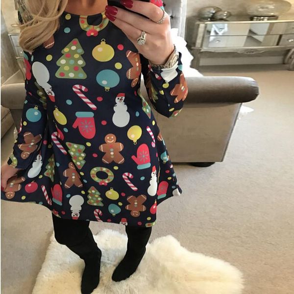 

casual dresses large sizes 2021 autumn women long sleeve cute christmas tree snowman loose plus size dress vestidos, Black;gray