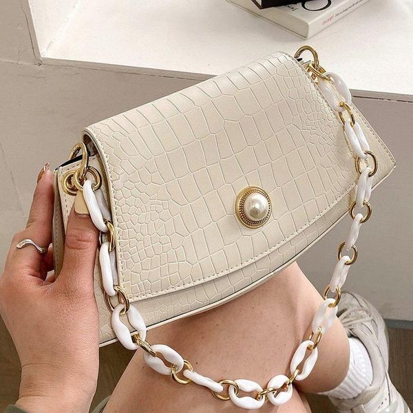 

crocodile pattern bag female fashion chain messenger internet celebrity all-matching western style baguette shoulder bags