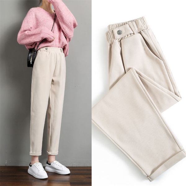 

women woolen pants autumn winter casual solid elastic waist harem pants full length trousers s-xxl 210925, Black;white