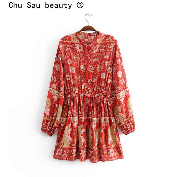 

beauty boho floral print women's midi dress holiday fashion elastic waist female mini dresses lady's beachwear 210514, Black;gray