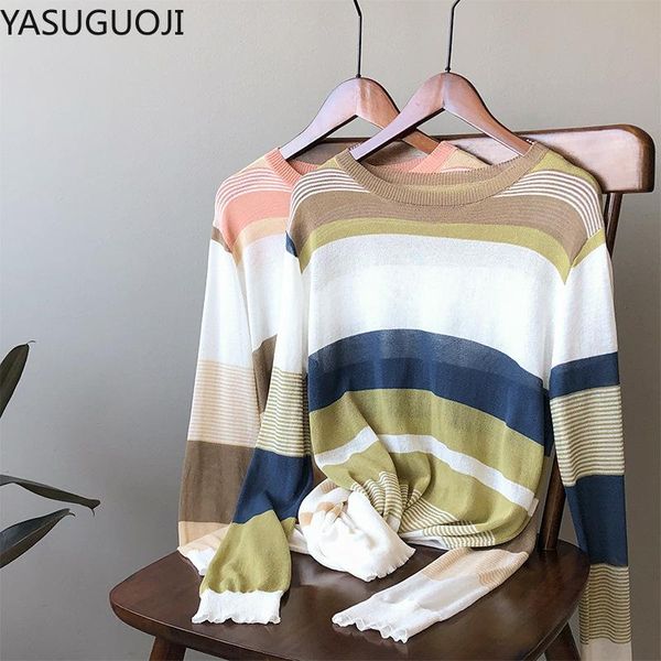 

korean style loose simple pullover round neck color matching long sleeve thin sweater knit d1027 women's sweaters, White;black