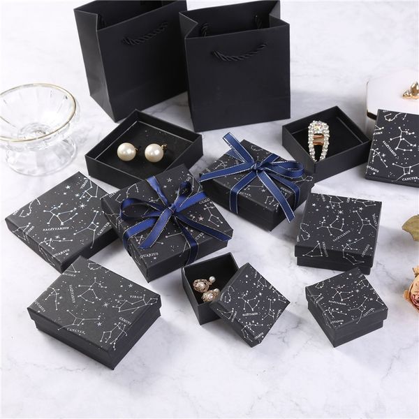 

LYVZ ins packing gold necklace net red packing gilding ring necklace constellation earring jewelry boxes jewelry packaging boxes, Black;white