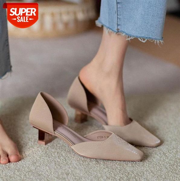 

mainly promoted, make money early in the morning, set foot, square toe heel mid pu single shoe shallow mouth rubber #pt2a, Black