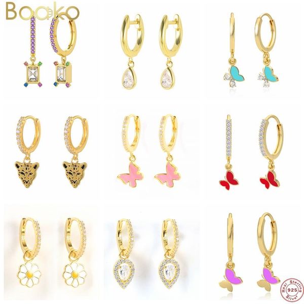 

hoop & huggie boako 925 sterling silver pendant earrings geometric butterfly tortoise drops for women jewelry aretes pendientes, Golden;silver