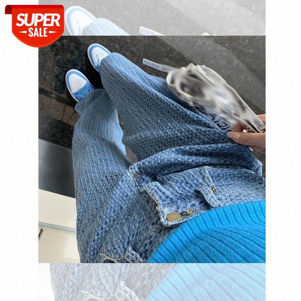 

[fried street air sense] straight jeans women's knitted casual pants winter loose wide-leg can be issued on behalf of #2p9a, Black;white