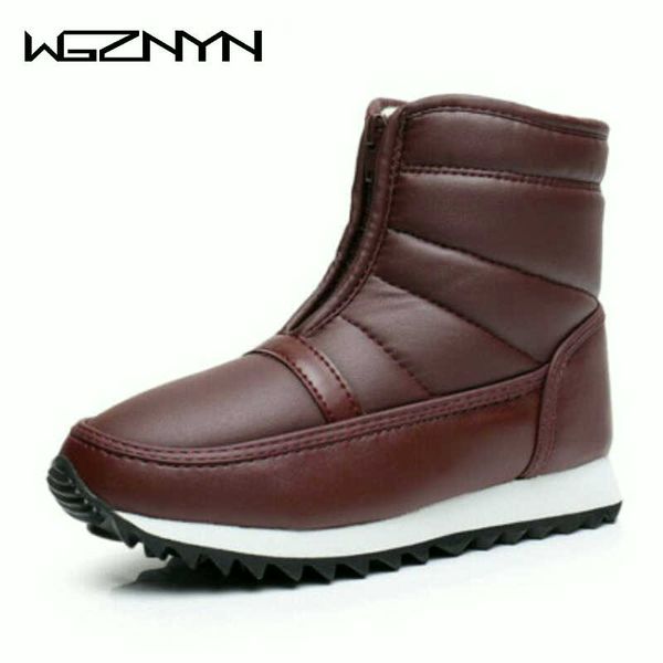 WGZnyn Fur Boots Boots 2020 Tempo frio Impermeável Water Tornozelo Quente Botas de Neve Front Zip Anti-Slip Sapatos Casuais Mulher 35-42 W5