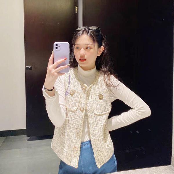 

vest nail bead coat for women 2021 new autumn knitted tweed loose fashion, White