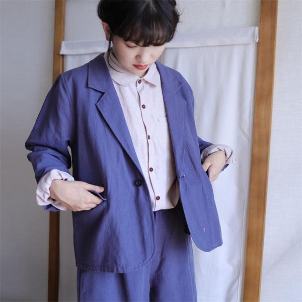 

women's suits & blazers early autumn grey blue pure cotton long staple literary leisure temperament slim small suit coat 09-189, White;black