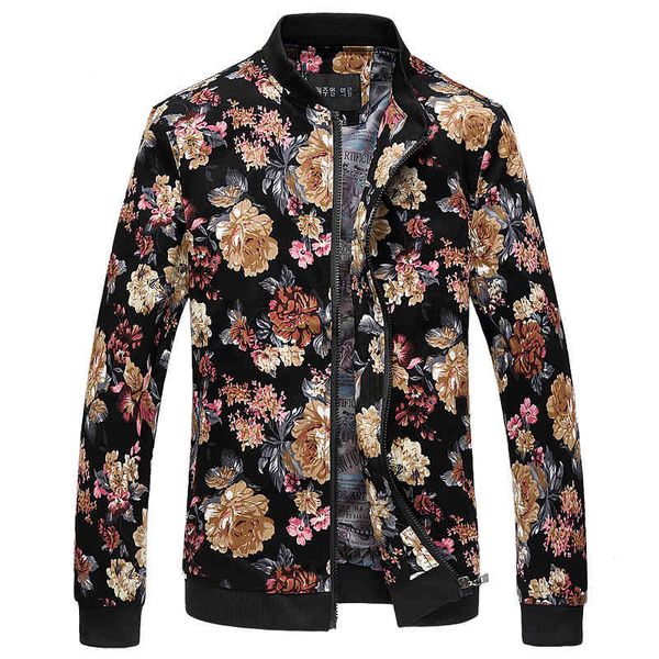 

men's jackets plus size 5xl 6xl fashion flowers print slim fit bomber zipper windbreaker man casual flroal shdy, Black;brown