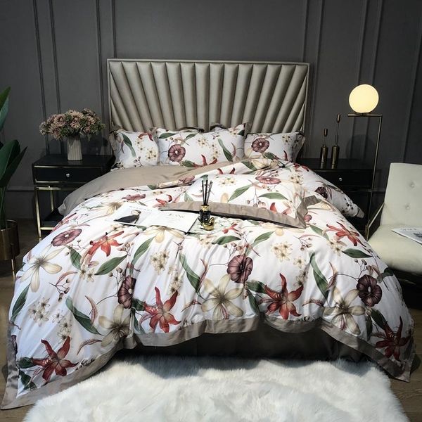 

bedding sets green botanical plant leaves duvet quilt cover pillow shams 4pcs  king size egyptian cotton set flat bed sheet