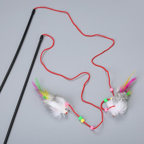 

cat toys fish toy rod fur mouse teaser stick pet interactive
