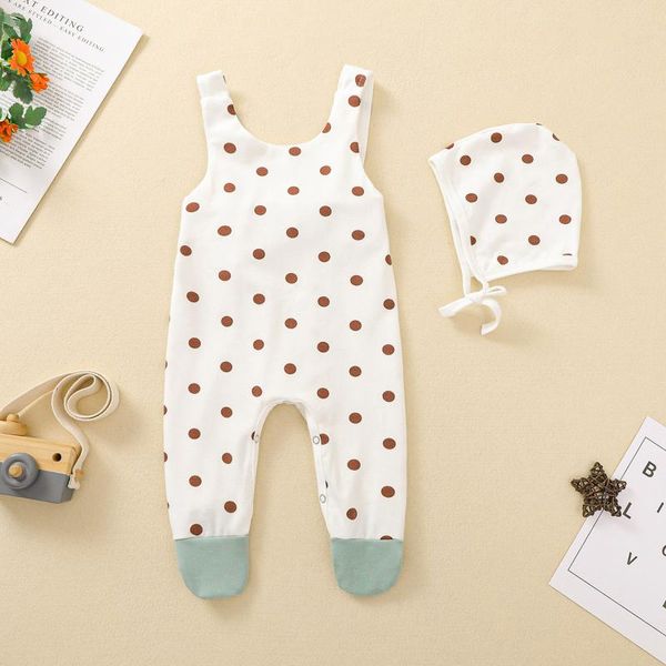 

dotted moon print jumpsuit rompers kids sleeveless sets born infant baby girls boys romper+hat salopettes jumpsuits, Blue