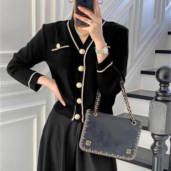

women's knits & tees 2021 spring autumn sweaters fashionable elegant lady cardigans vintage korean patchwork knitwear, White
