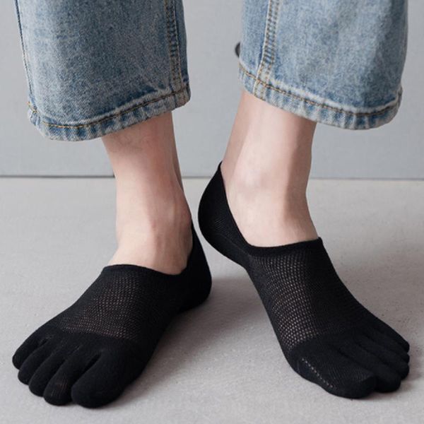 

men's socks 1 pair men five toe sweat-absorbing spring summer and autumn fashion boat sock man's male 5 finger cotton short, Black