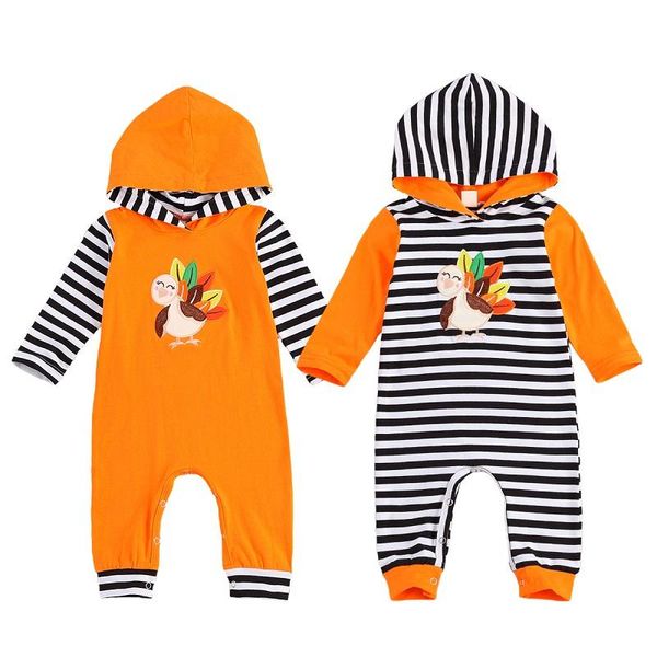 

thanksgiving born baby boy girl rompers long sleeve turkey striped print hooded romper jumpsuit jumpsuits, Blue