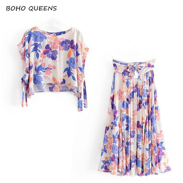 

vintage chic women two piece outfits off shoulder sleeveless bohemian tassel cotton drawstring skirts 2 pieces boho set women's pants, White