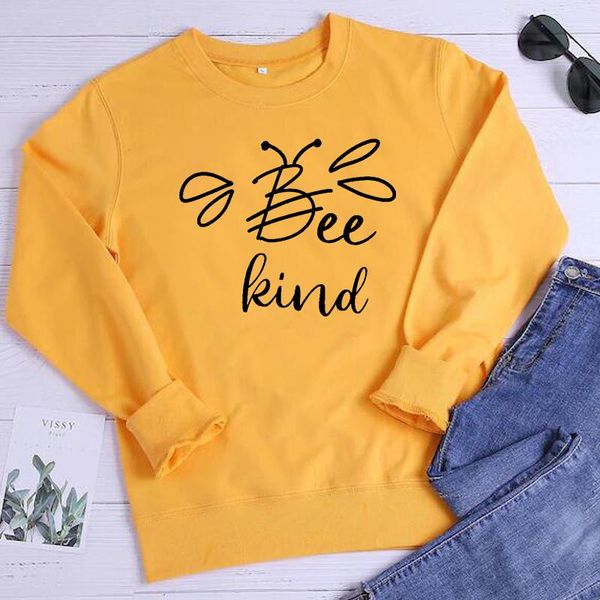 

women's hoodies & sweatshirts bee kind letter printed women pullovers causal long sleeve graphic jumpers save the bees kawaii crewneck, Black