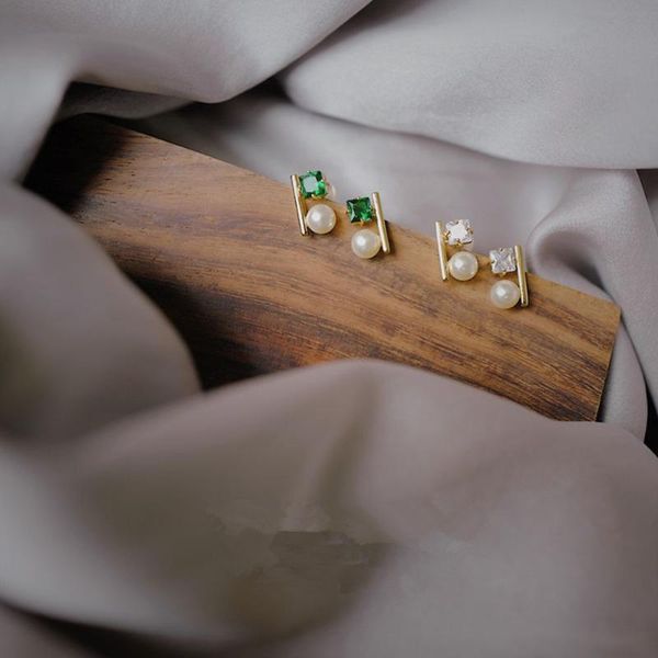 

stud gifts 14k gold wedding pearl zircon earrings fashion jewelry, Golden;silver