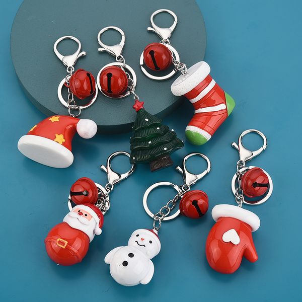

2021 fashion keychain creative cartoon series old snowman christmas tree elk resin key ring pendant bag accessories, Slivery;golden
