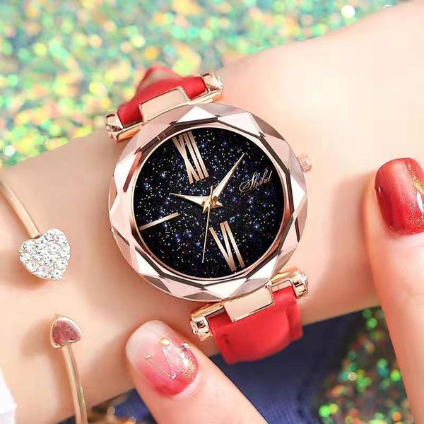 Damenuhren, 32 mm, Lederarmband, Stoff, rund, lässige Armbanduhren, wasserdichtes Uhrwerk, Quarzuhr, Geschenke, Montre De Luxe, Rot