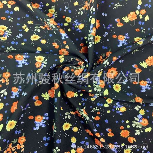 

2019 new small floral chiffon dress shirt fashion fabric high grade silk women's cloth, Black;white