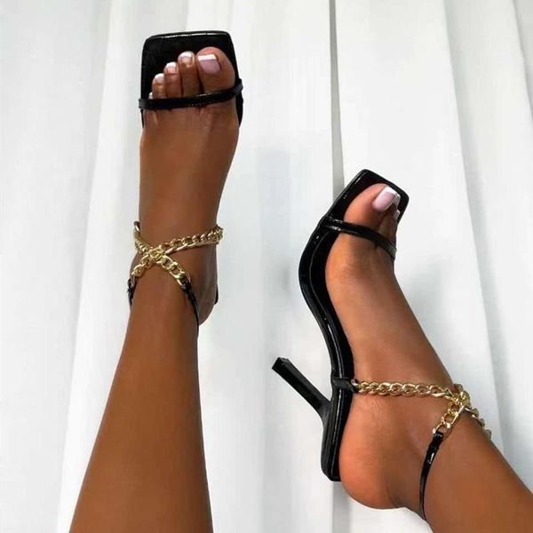 

dress shoes metal decoration cross strap square toe lace high heel sandals summer fashion women outside sexy, Black