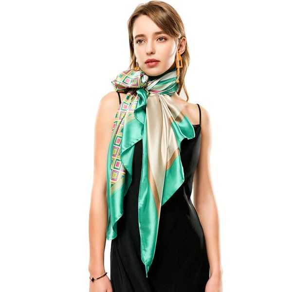 

scarves 180*90cm ladies elegant imitation silk scarf women print color matching spring autumn fashion shawl 7 colors, Blue;gray