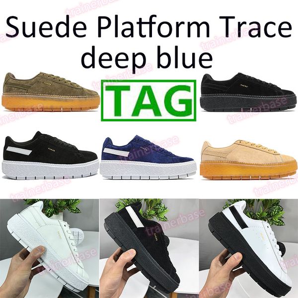 

2021 suede platform trace mens running shoes deep blue khaki olive triple black white sole fashion men women sneakers us 6-9