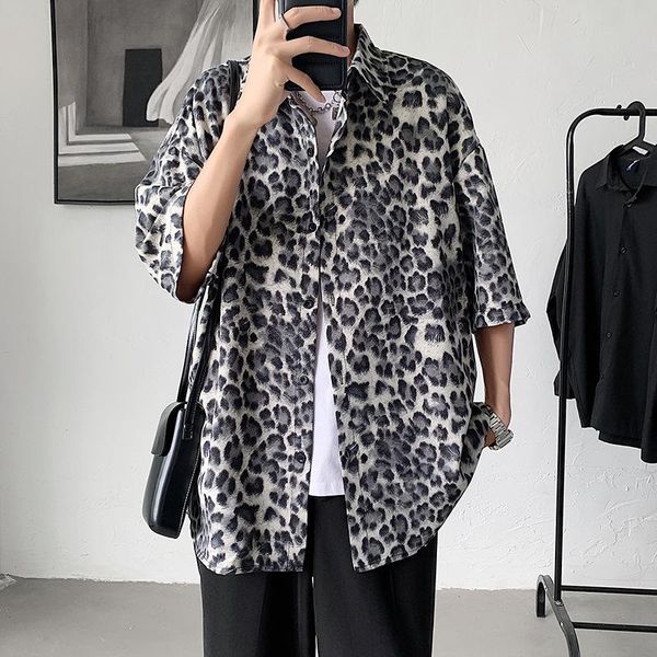 

men's casual shirts button up hawaiian cardigan blouse for men women shirt summer clothes leopard print clothing korean fashion 2021, White;black