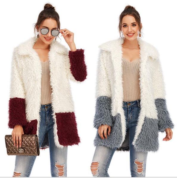 

women's fur & faux fashion jacket european and american mid-length stitching cotton women, Black