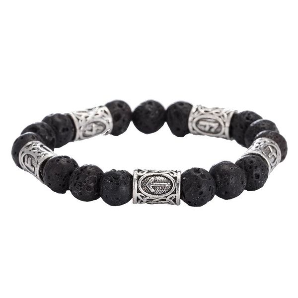 

charm bracelets norse viking amulet beads on hand personalise 10mm lava stone antique bracelet for women men bangles gift, Golden;silver