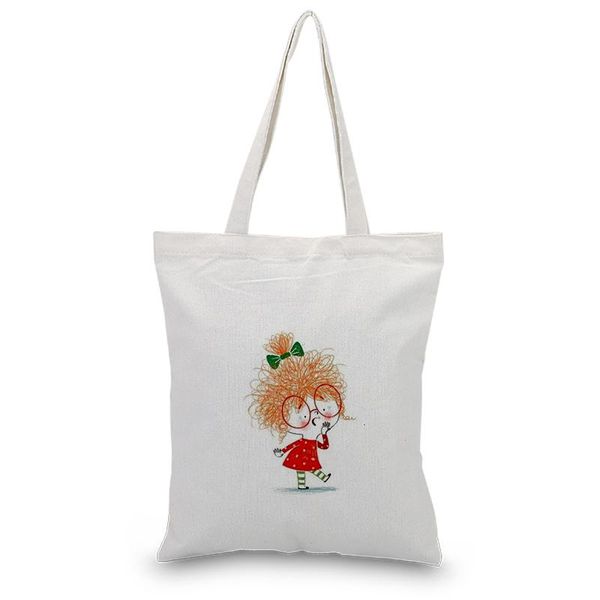 

shopping bags girl pattern canvas tote bag daily use custom print text diy handbag eco reusable recycle