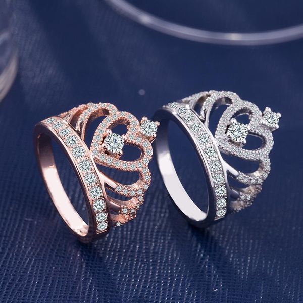

cluster rings chamss fashion diamond crown ring elegant romance wedding women's, Golden;silver