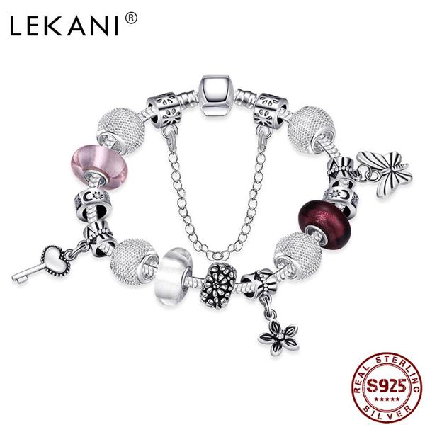 

charm bracelets lekani antique silver plated bracelet & bangle with love lock and flower beads women wedding jewelry 2021, Golden;silver