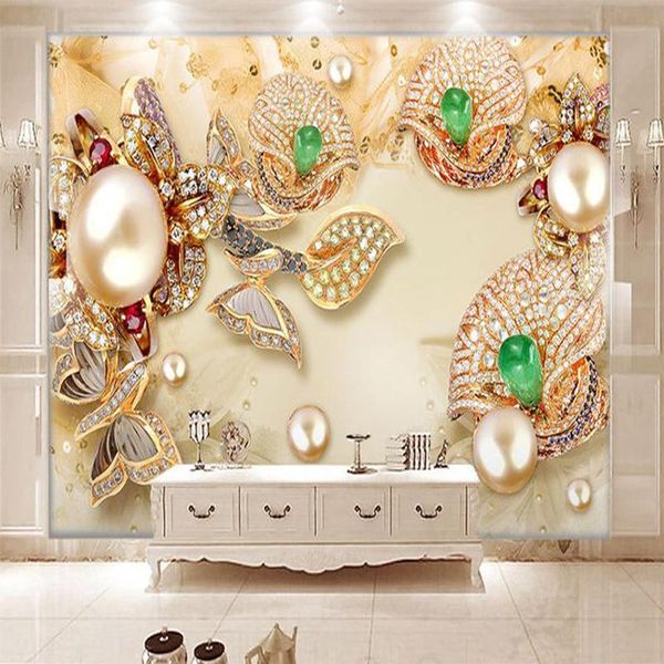 

wallpapers luxury golden green jewlery mural 3d wallpaper