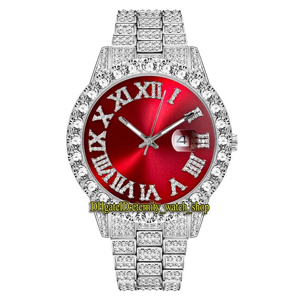 MISTFOX 2021 ETERNITY 2643-3 Хип-хоп мода мужские часы CZ Diamond Inlay красный римский циферблат кварцевые движения мужчины смотреть на льготые бриллианты сплав