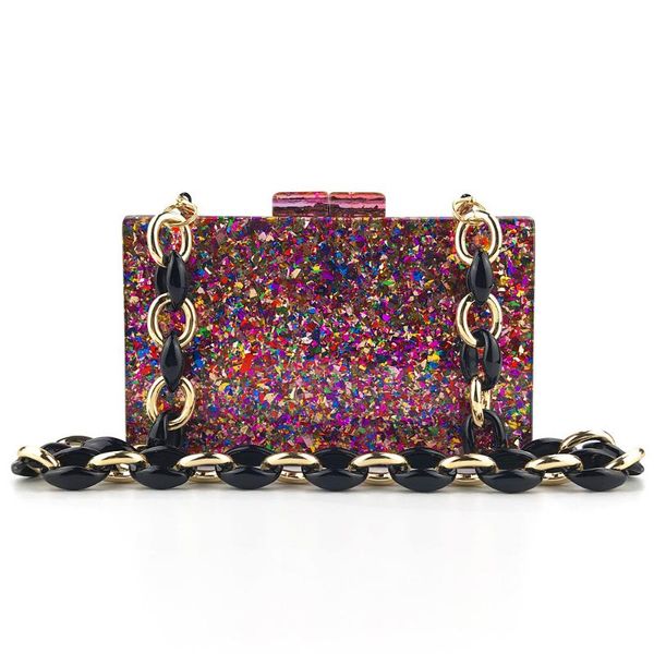 

european colorful sequined women evening bag leopard metal chain acrylic messenger ladies wedding party phone purse handbag bags