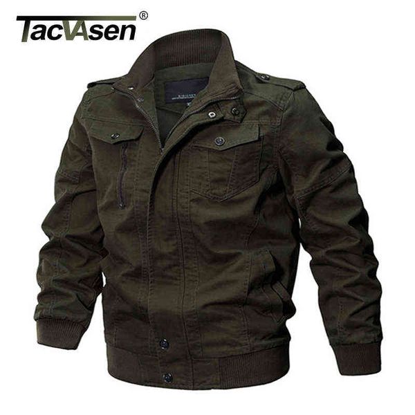 Tacvasen Askeri Ceket Erkekler Kış Bombacı Ceket Kaban Ordu Safari Pamuk Pilot Ceket Sonbahar Moda Rahat Kargo Slim Fit Coat 211110