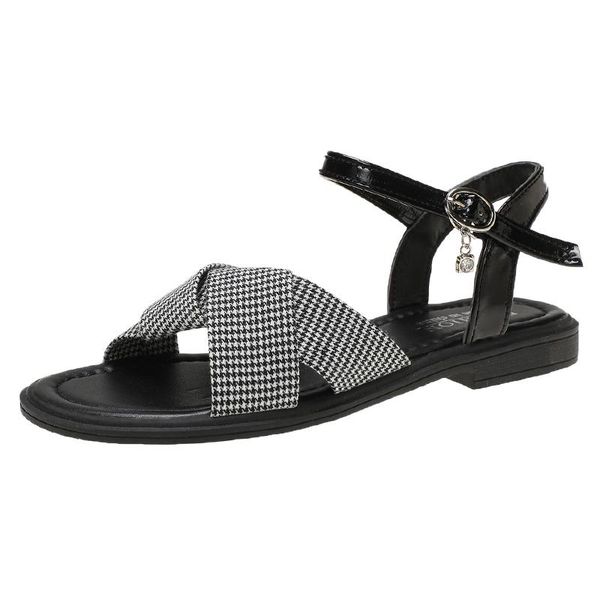

sandals women summer fashion women's 2021 mixed colors all-match comfortable round head open toe flat shoes, Black