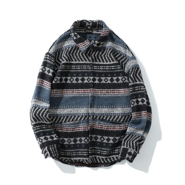

men's casual shirts thick men's shirt , freshly arrived, spring and fall, trends, loose male with geometric pattern, korean style, White;black
