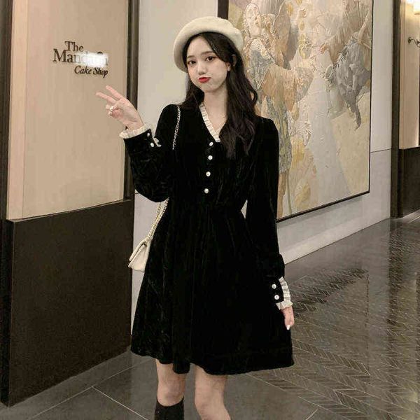 

casual dresses autumn and winter french dresses waist closed golden veet small black skirt aging fashion fragrance celebrity temperament wom, Black;gray