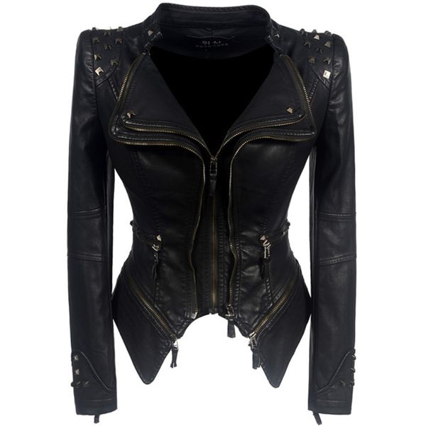 

leather jacket women femme veste chaqueta mujer motorcycle 5xl, Black