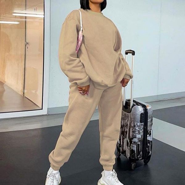 

women's two piece pants tracksuits casual set women clothing o-neck long sleeve sweatshirts and sweatpants matching fall 2021 fitness, White