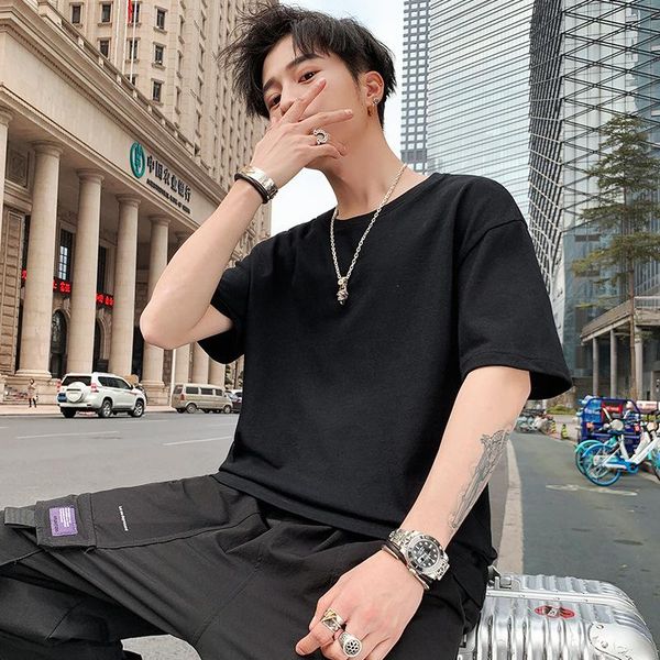 

men's t-shirts 2021 summer short sleeve t-shirt loose casual pure cotton oat student solid color couple bottom coat, White;black