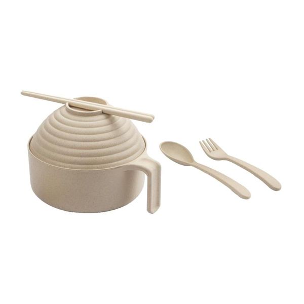 

bowls 1 set simple bento bowl pretty wheat straw with lid and table ware (beige)