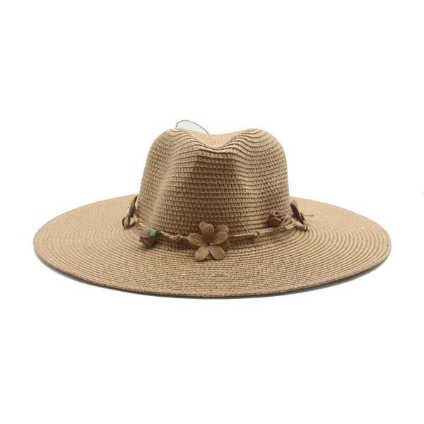 

women hats summer straw paper big brim 11cm flower elegant sun protection belt khaki black white outdoor beach wide, Blue;gray