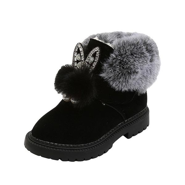 

kids girls warm winter elegant fur ball fashion boots shoes 2021 children suede ear ankle size 21-30, Black;grey