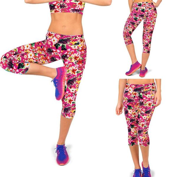 

yoga outfits women print high-waist hip stretch running fitness pants seven-minute pantalones siete minutos, White;red