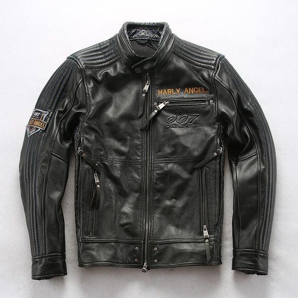

factory men motorcycle leatehr jacket fashion embroidery eagle thick cowhide riding biker winter coats men's leather & faux, Black